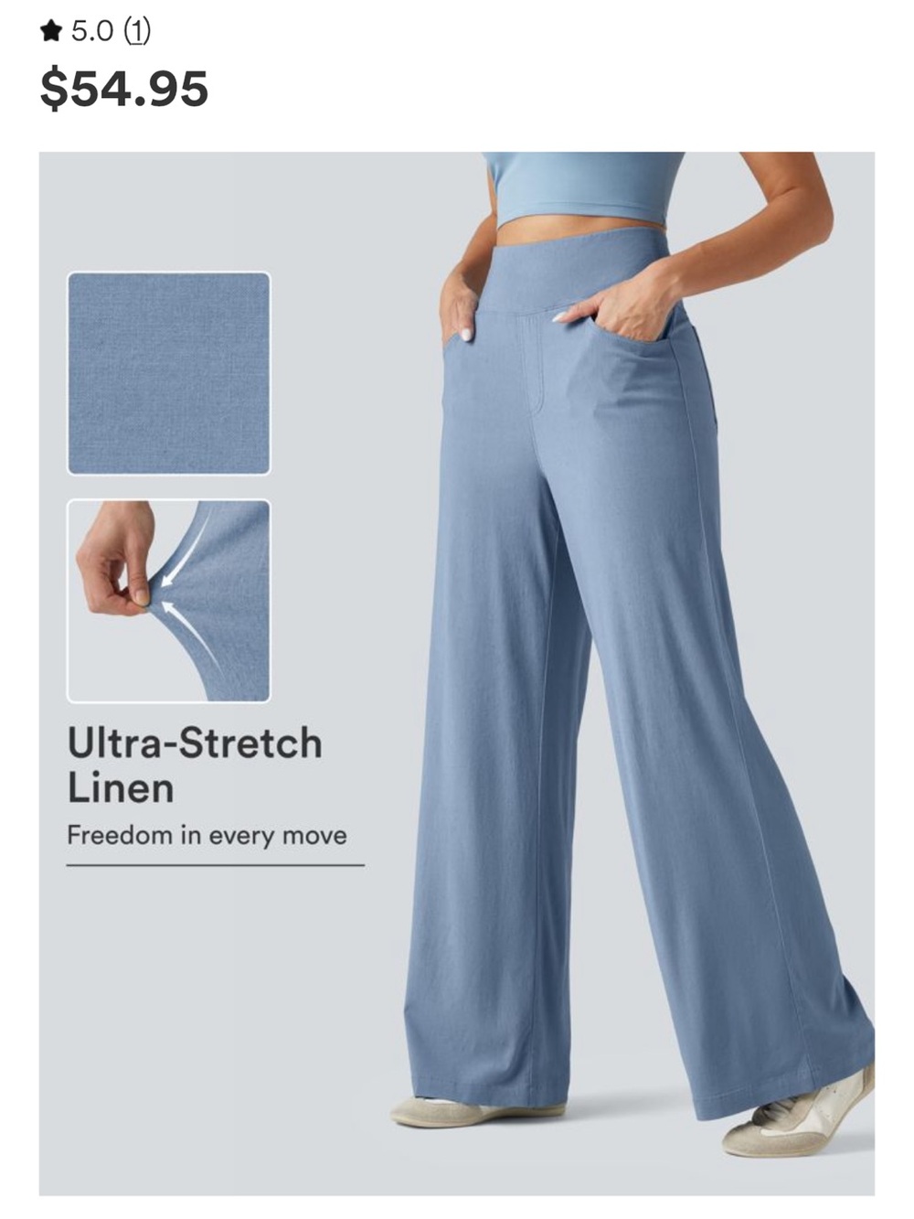 HALARA Ultra-Stretch Linen Wide Leg Pants in Light Blue